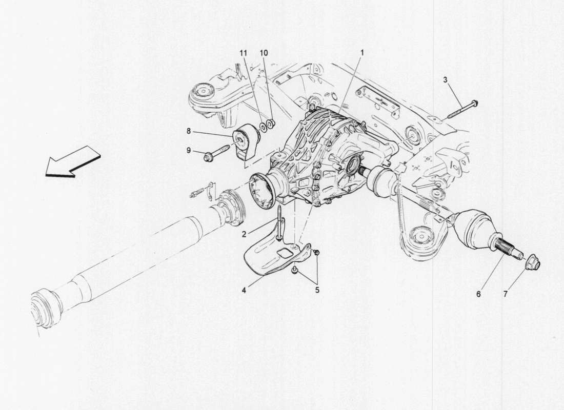 maserati qtp. v6 3.0 tds 275bhp 2017 differential and rear axle shafts parts diagram
