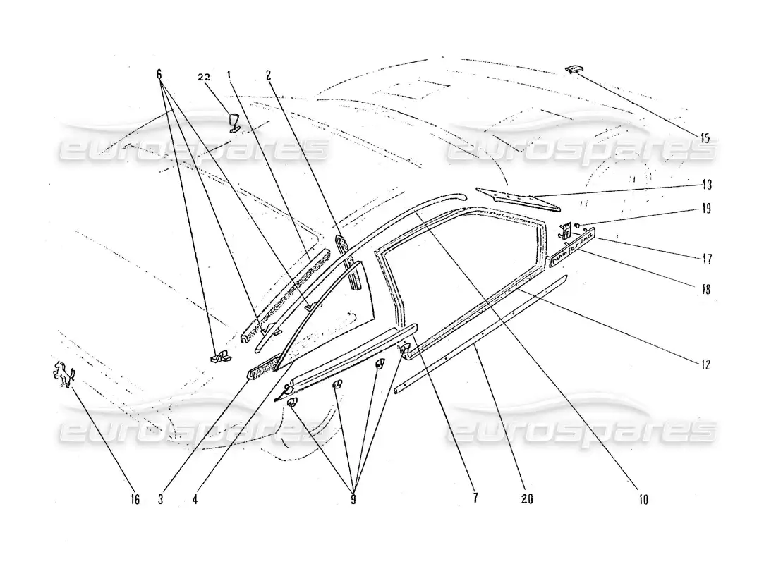 ferrari 365 gtc4 (coachwork) external finishings & outer trims parts diagram
