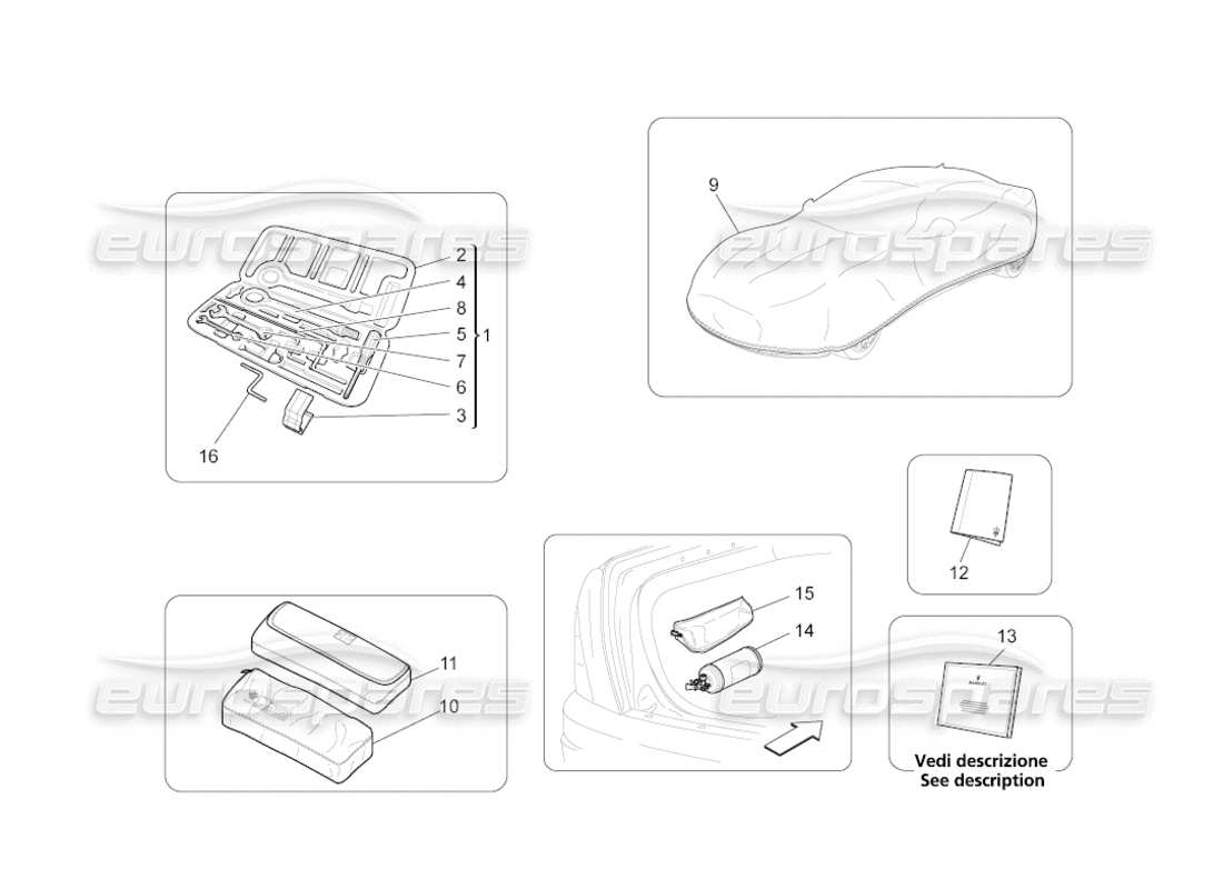 maserati grancabrio (2011) 4.7 accessories provided part diagram