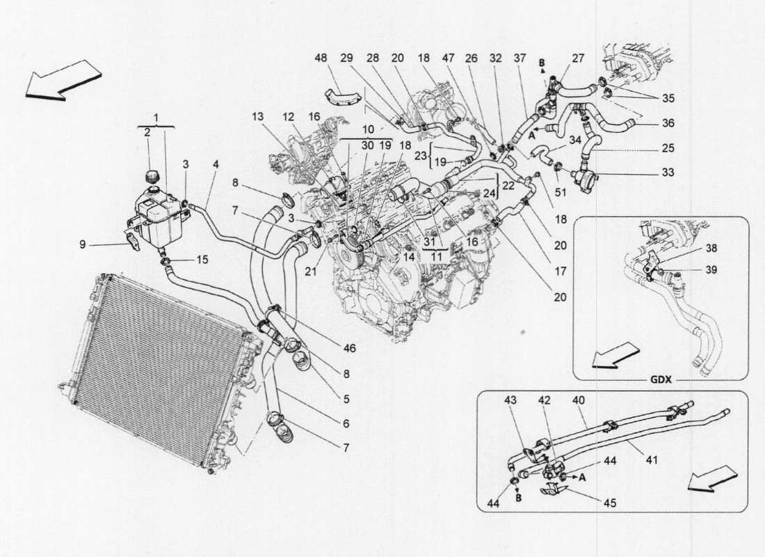 maserati qtp. v6 3.0 tds 275bhp 2017 cooling system: nourice and lines part diagram