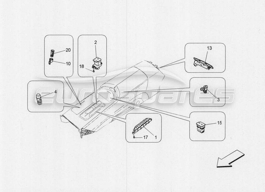 maserati qtp. v8 3.8 530bhp 2014 auto centre console devices part diagram