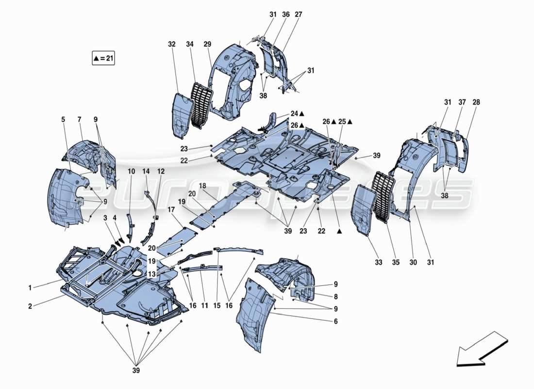 ferrari 488 challenge undertrays part diagram