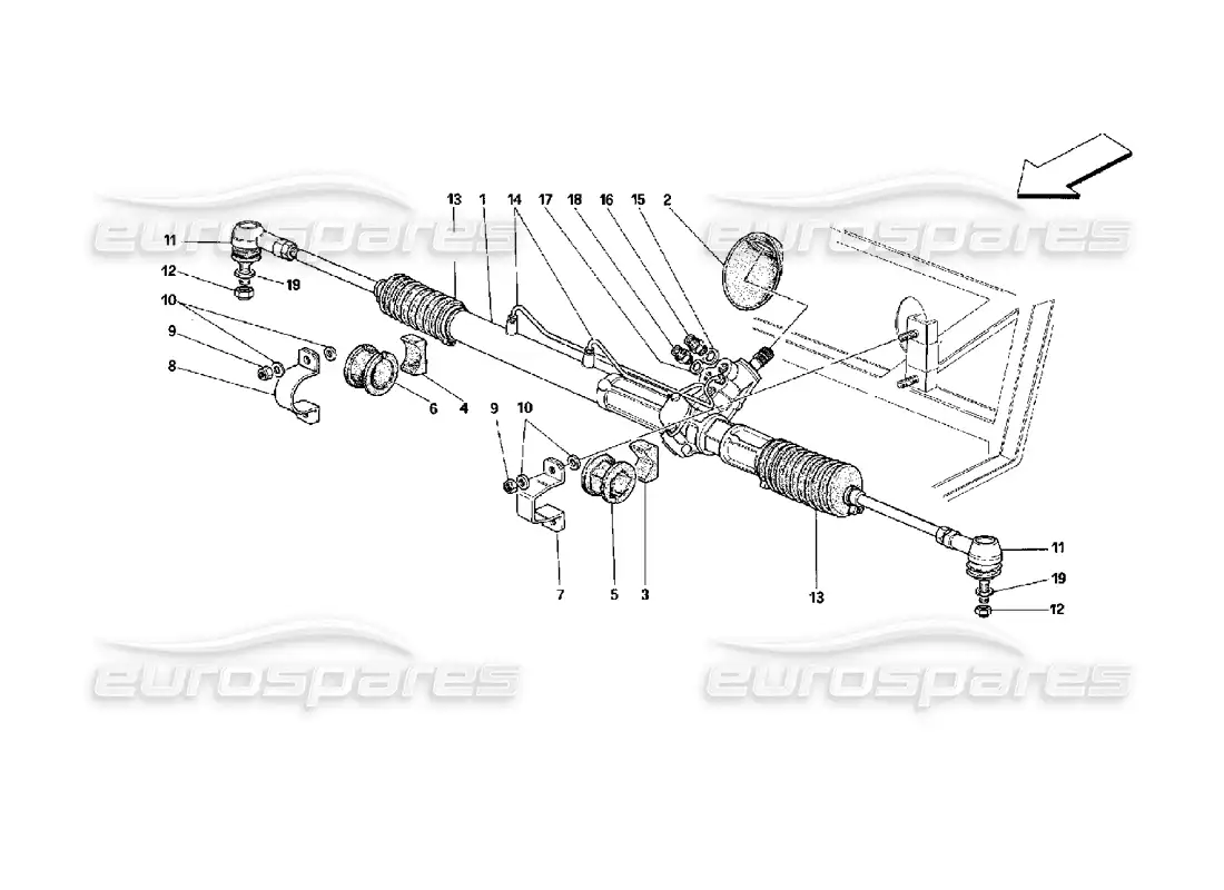 ferrari mondial 3.4 t coupe/cabrio hydraulic steering box and linkage parts diagram