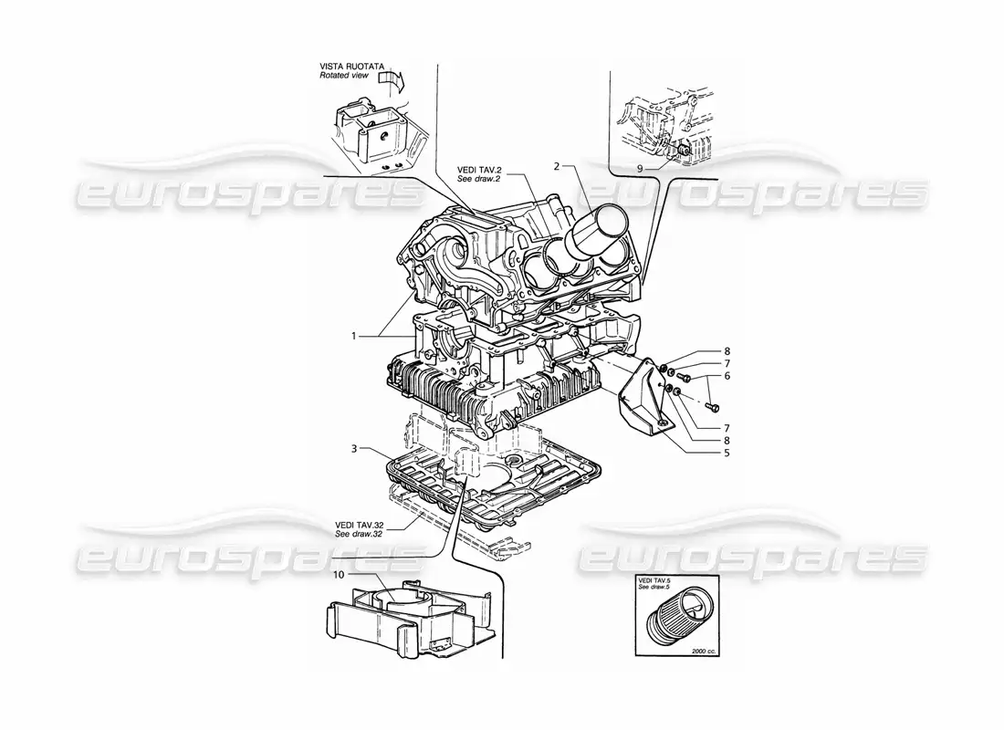 maserati qtp v6 (1996) engine block and oil sump parts diagram