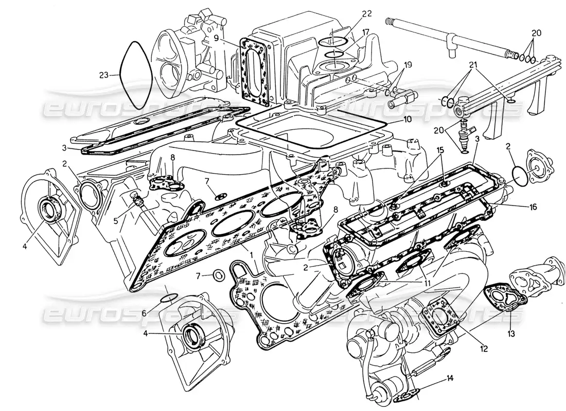 maserati 222 / 222e biturbo heads gasket and rubbers parts diagram
