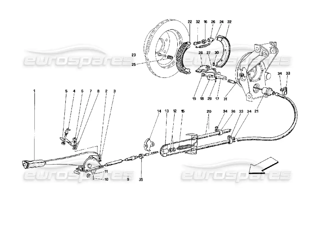 ferrari mondial 3.4 t coupe/cabrio hand - brake control parts diagram