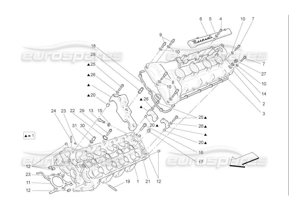 maserati qtp. (2007) 4.2 f1 lh cylinder head part diagram