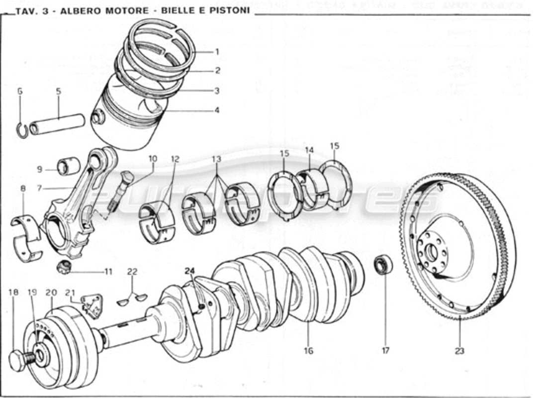 ferrari 246 gt series 1 crankshaft - con rods & pistons part diagram