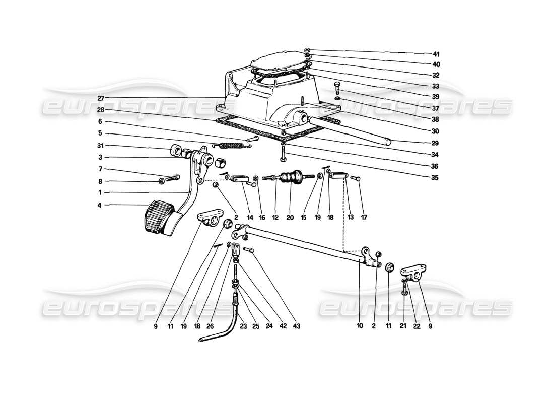 ferrari 308 gtb (1980) pedal board - clutch control (variants for rhd versions) part diagram