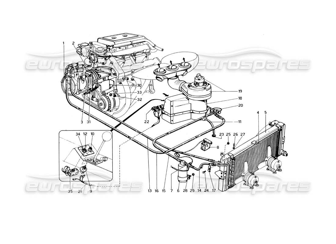 ferrari 246 dino (1975) air conditioning system parts diagram