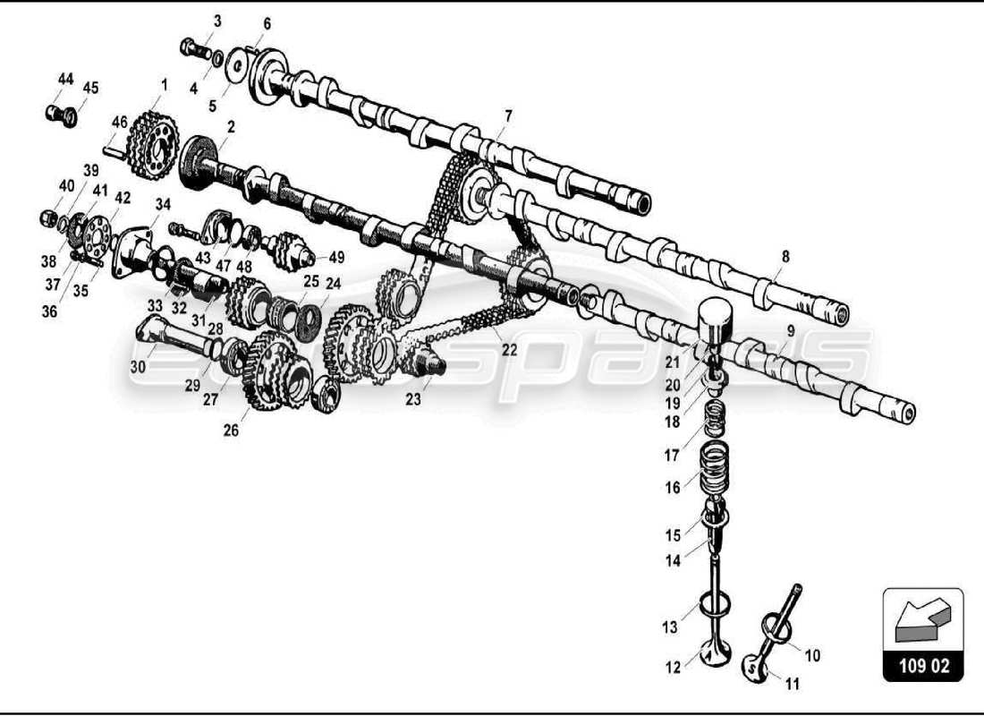 lamborghini 350 gt head timing system parts diagram