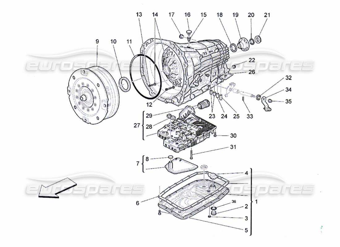 maserati qtp. (2011) 4.2 auto gearbox housings parts diagram