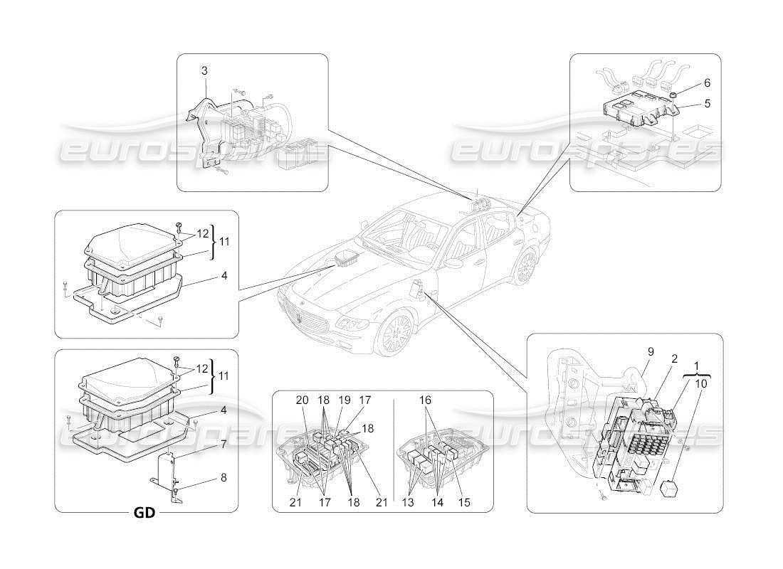 maserati qtp. (2011) 4.7 auto relays, fuses and boxes parts diagram