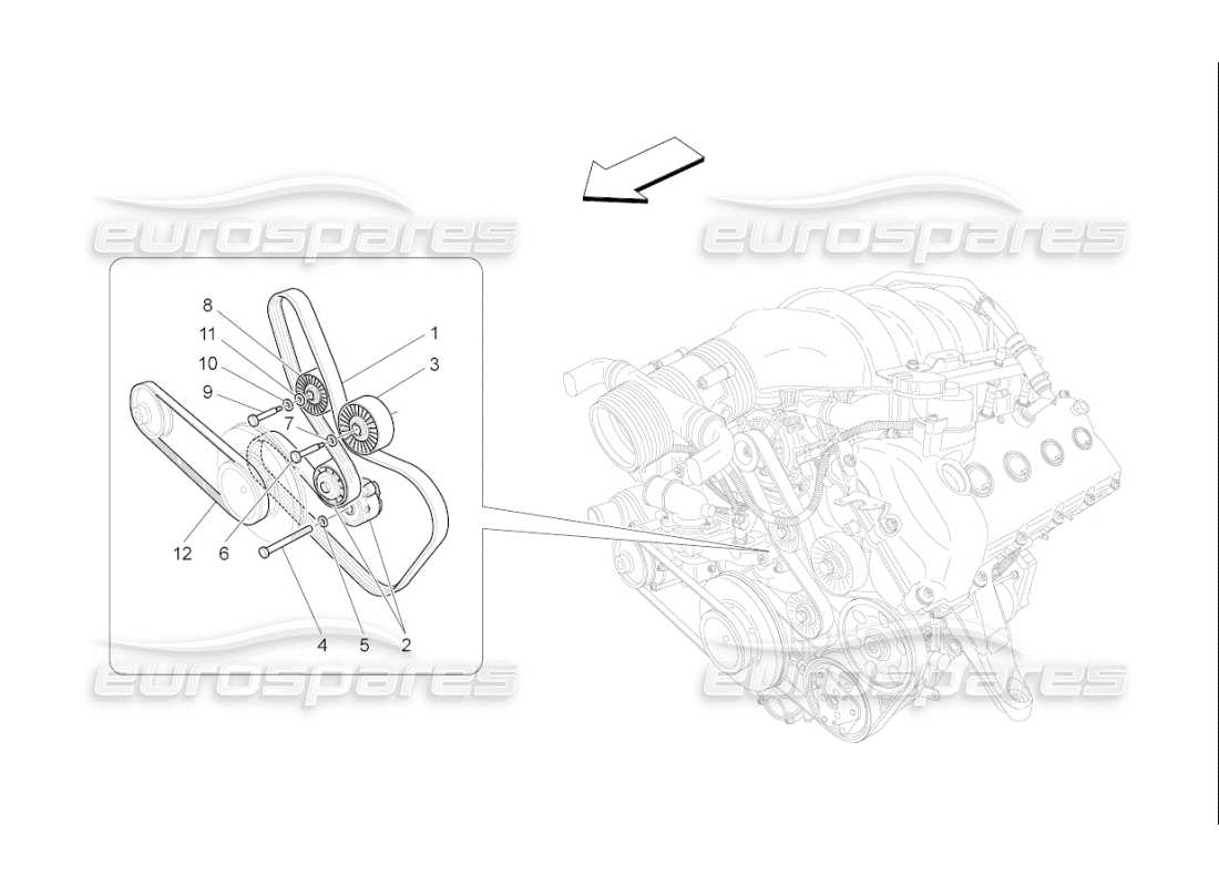 maserati qtp. (2008) 4.2 auto auxiliary device belts parts diagram