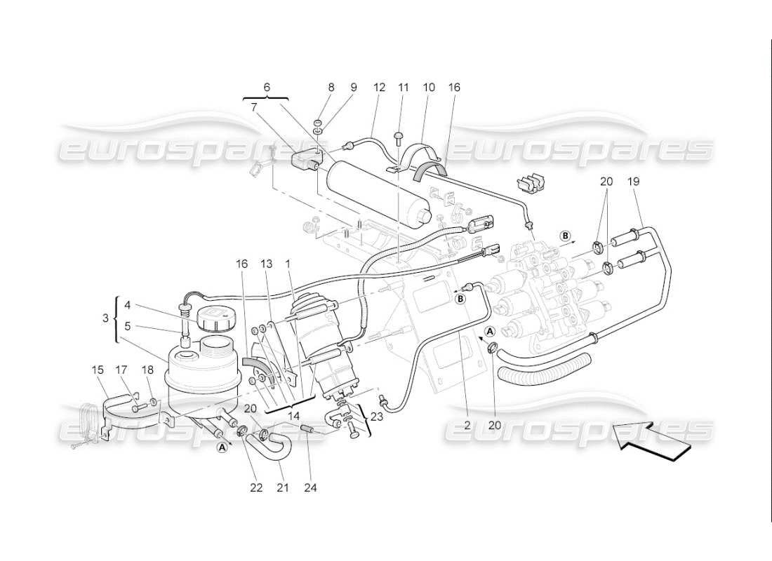 maserati qtp. (2007) 4.2 f1 gearbox activation hydraulics: tank and pump parts diagram