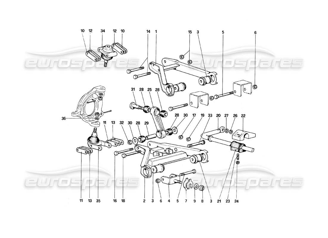 ferrari mondial 8 (1981) front suspension - wishbones part diagram