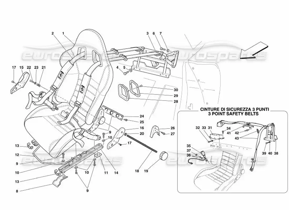 ferrari 575 superamerica racing seat-4 point belts parts diagram