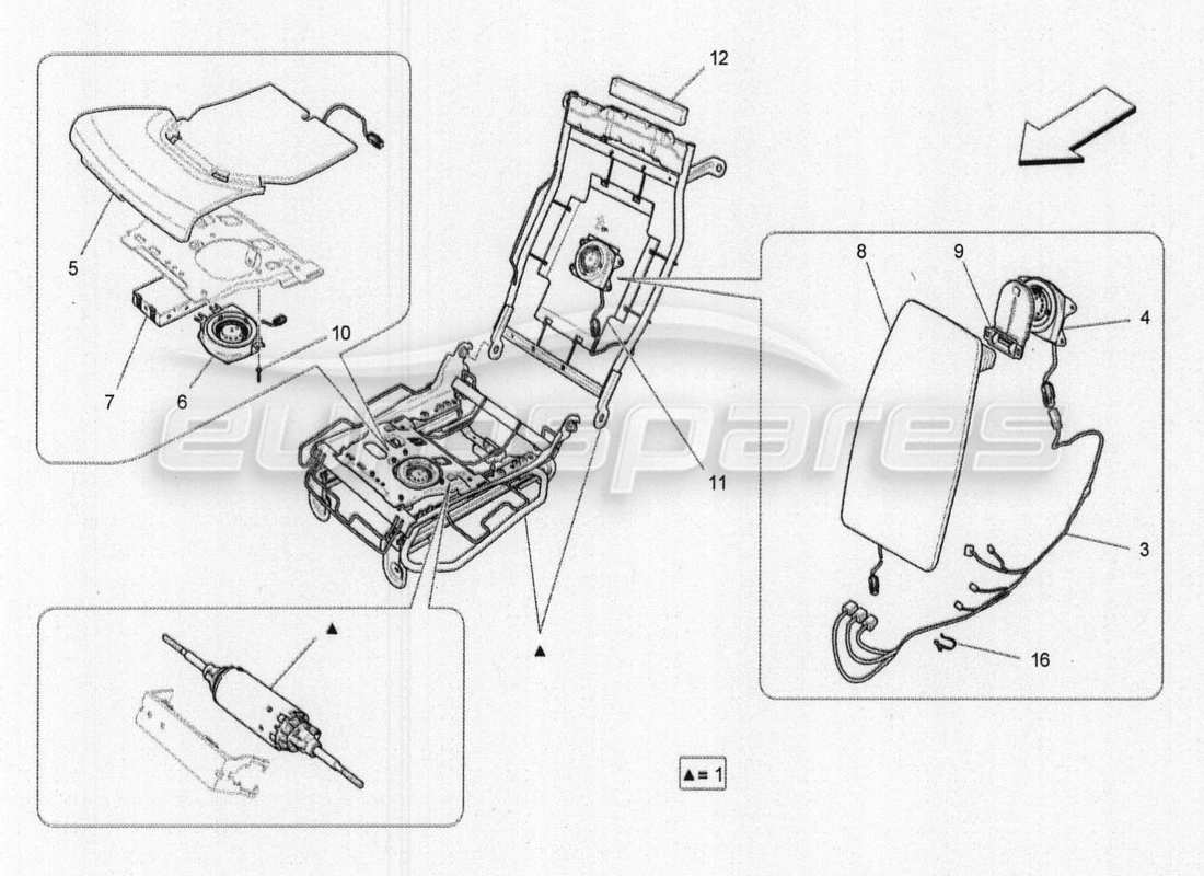 maserati qtp. v8 3.8 530bhp 2014 auto rear seats: mechanics and electronics part diagram