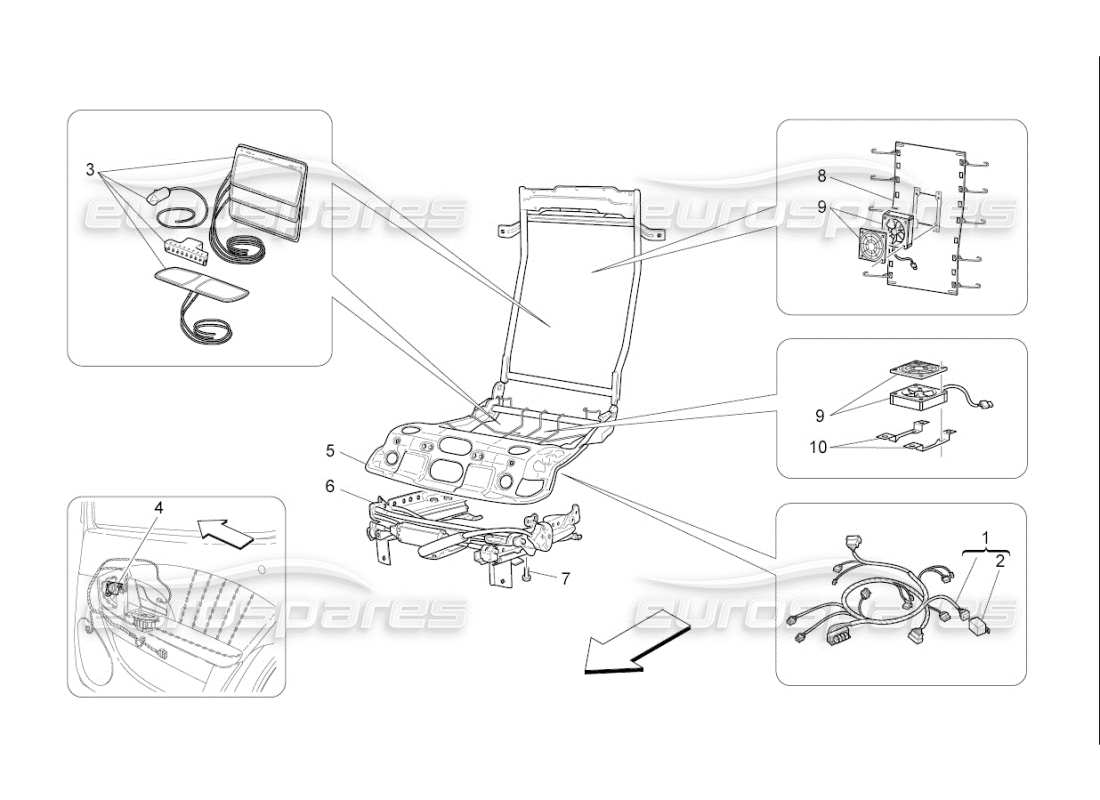 maserati qtp. (2007) 4.2 f1 rear seats: mechanics and electronics parts diagram