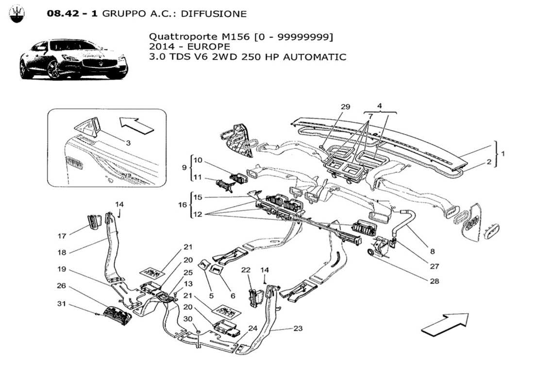 maserati qtp. v6 3.0 tds 250bhp 2014 a c unit: diffusion parts diagram