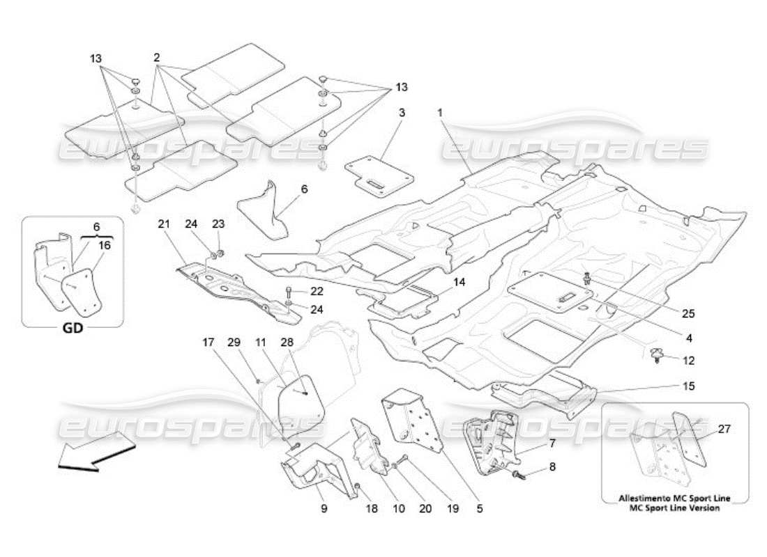 maserati qtp. (2005) 4.2 passenger compartment mats parts diagram