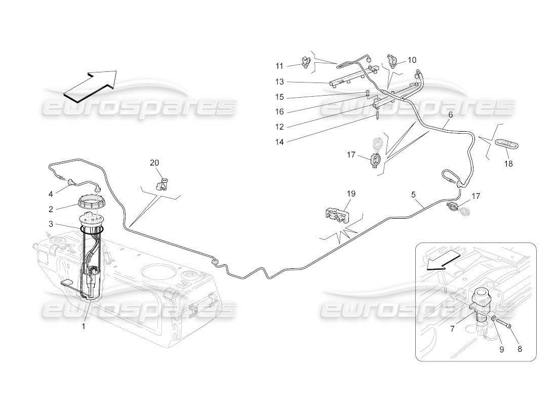 maserati qtp. (2011) 4.2 auto fuel pumps and connection lines parts diagram