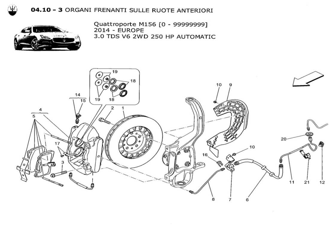 maserati qtp. v6 3.0 tds 250bhp 2014 braking devices on front wheels parts diagram
