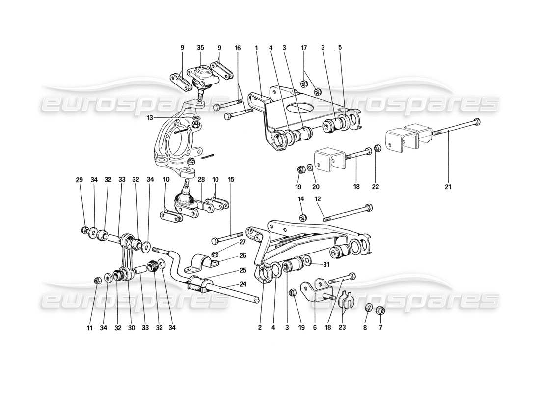 ferrari 328 (1985) front suspension - wishbones parts diagram