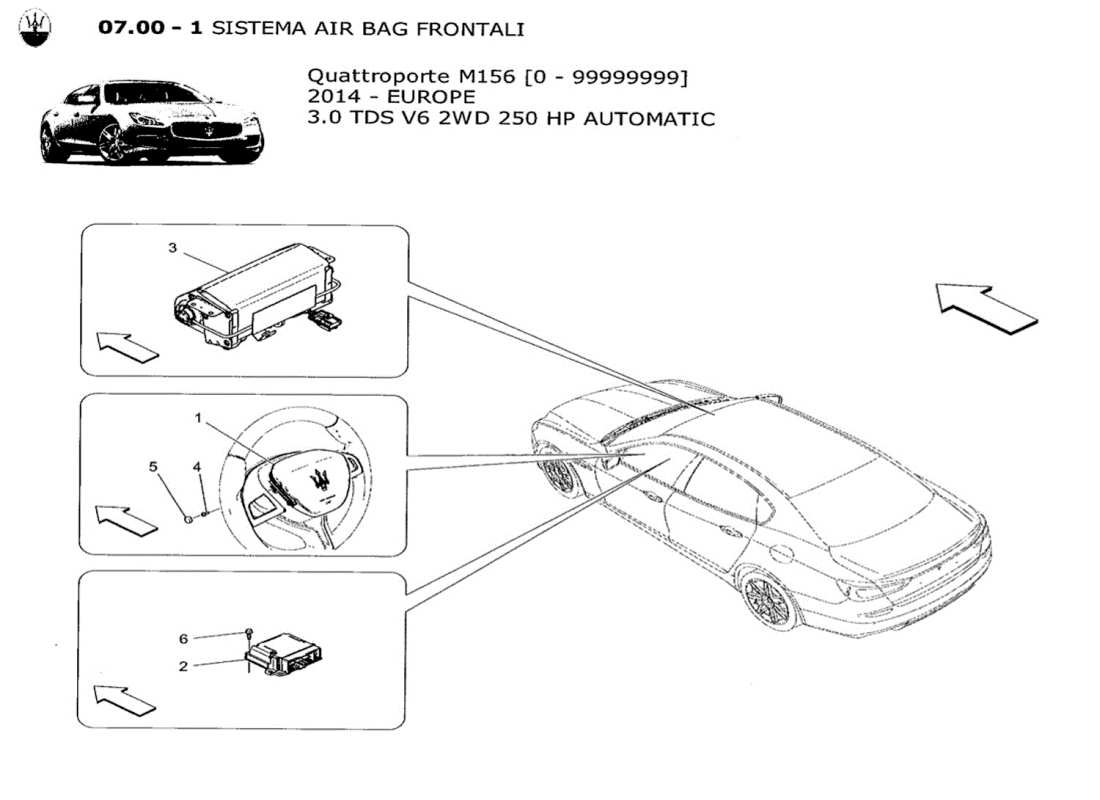 maserati qtp. v6 3.0 tds 250bhp 2014 front airbag system part diagram