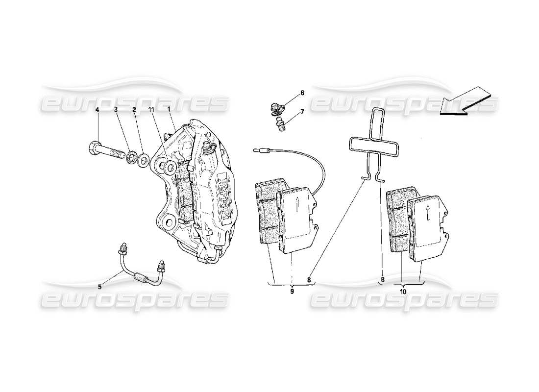 ferrari 348 (2.7 motronic) calipers for front and rear brakes part diagram
