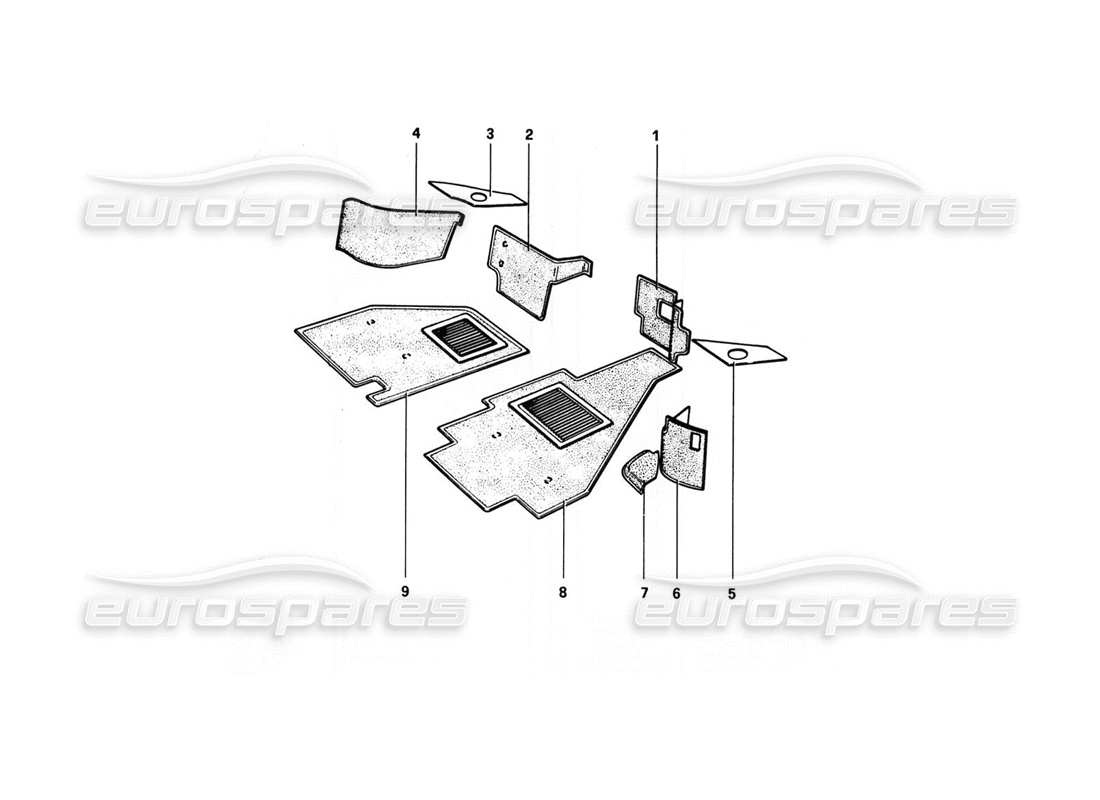 ferrari 308 gtb (1980) carpeting (variants for rhd - aus versions) part diagram