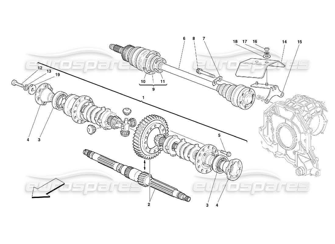 ferrari 355 (5.2 motronic) differential & axle shafts part diagram