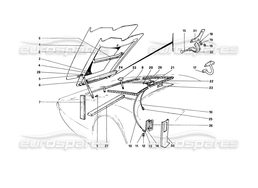 ferrari 308 gtb (1980) front compartment lid (variants for rhd - aus versions) part diagram