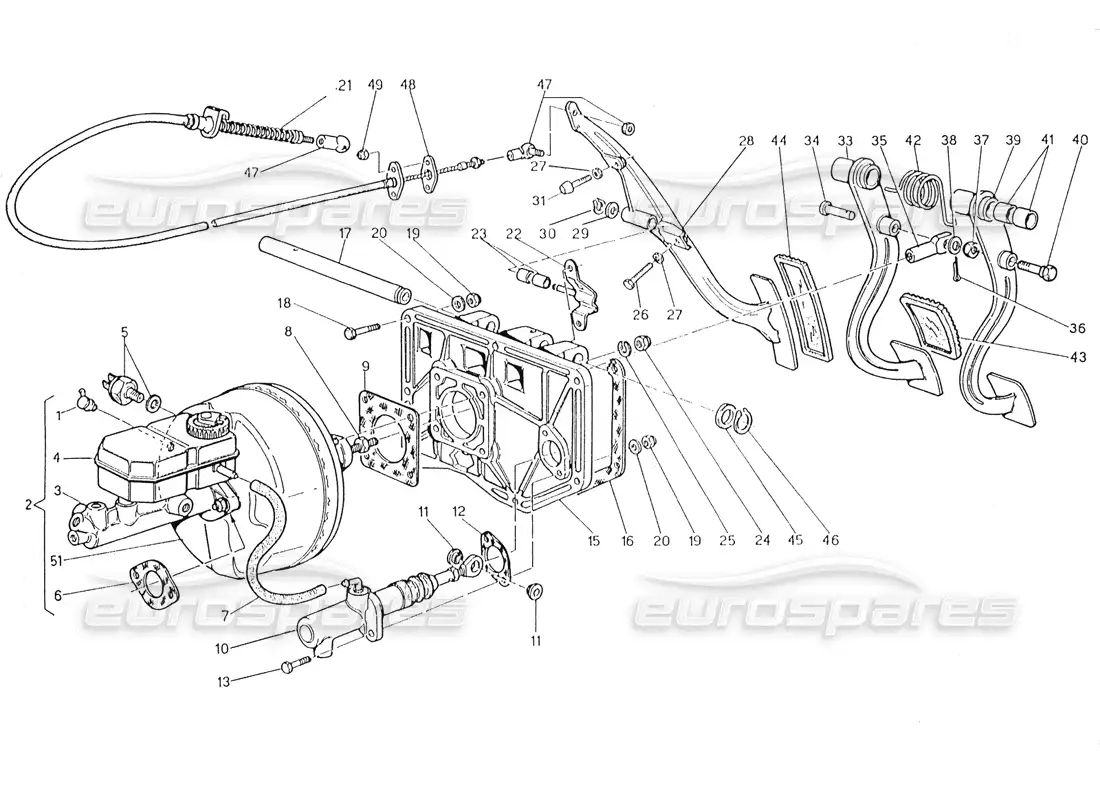 maserati karif 2.8 pedal assy - brake booster clutch pump (lh steering cars) parts diagram