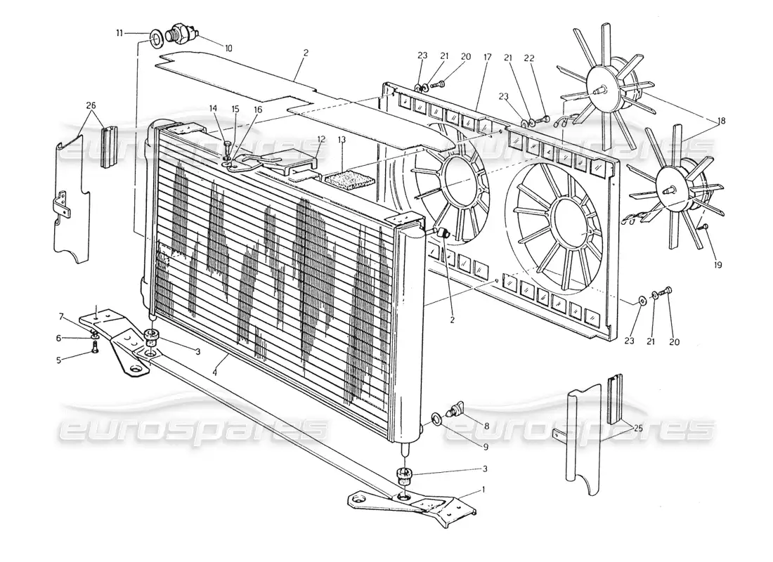 maserati karif 2.8 radiator and cooling tans parts diagram
