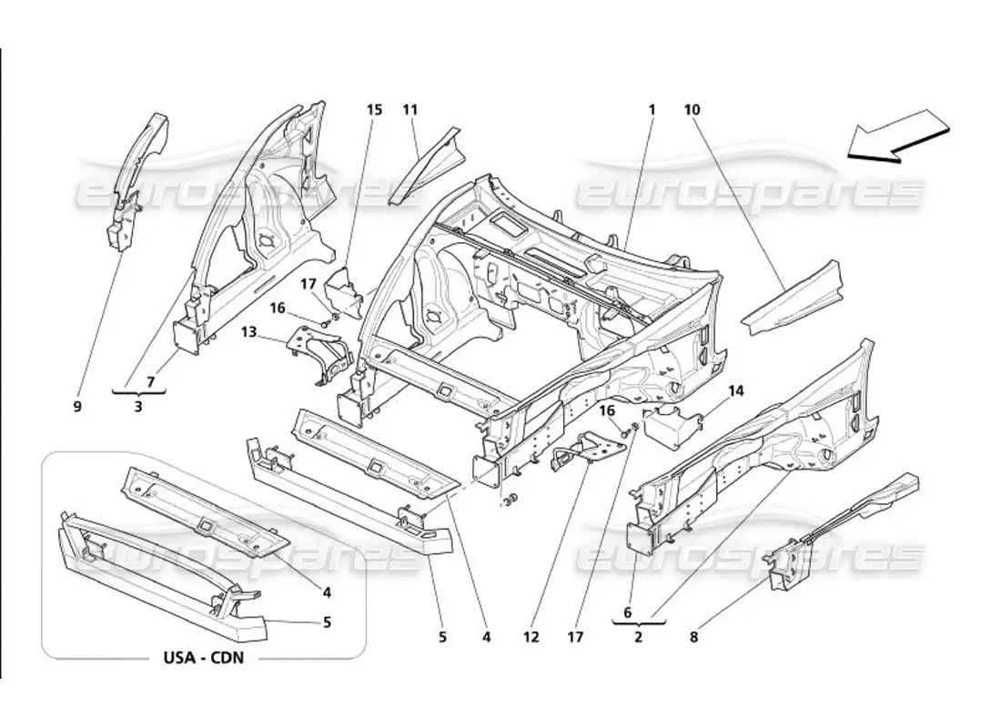 maserati 4200 gransport (2005) front structure parts diagram