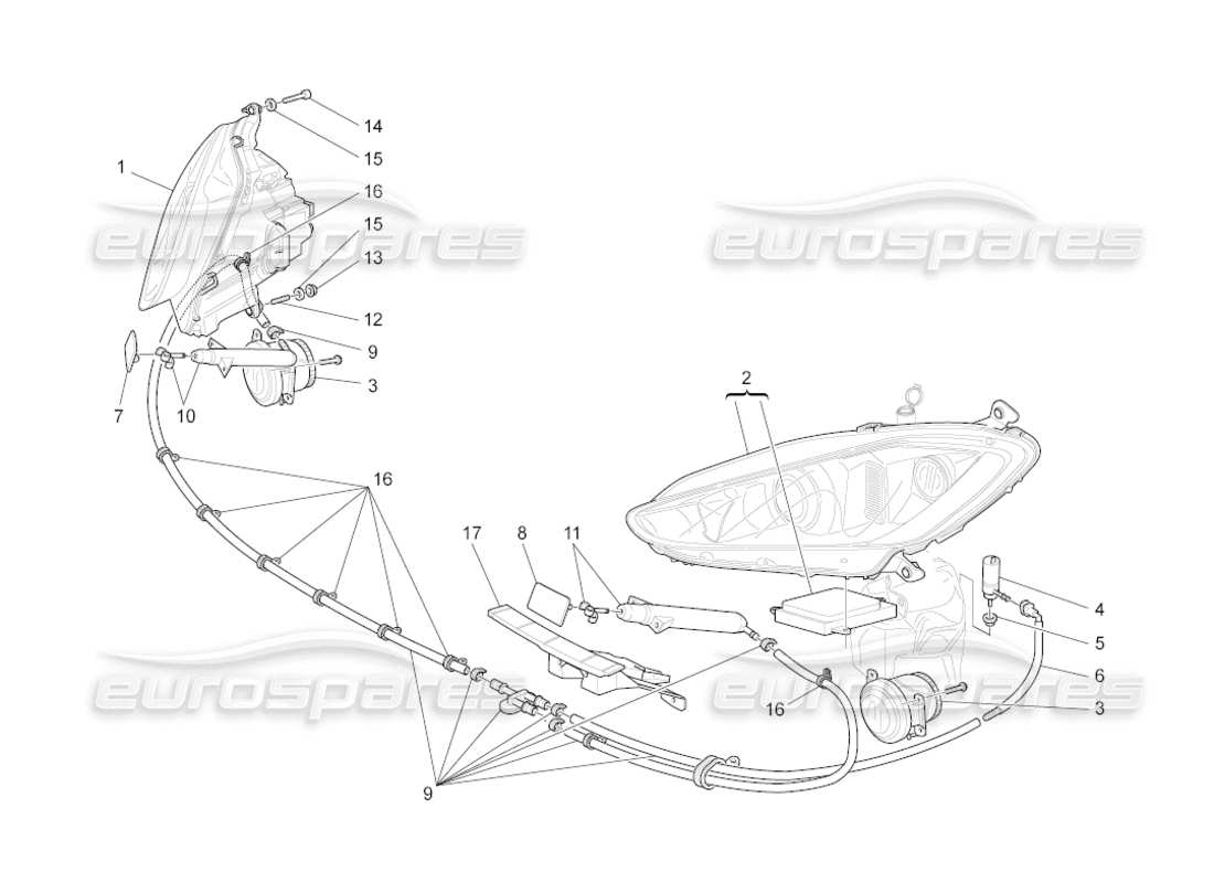 maserati grancabrio (2011) 4.7 headlight clusters parts diagram