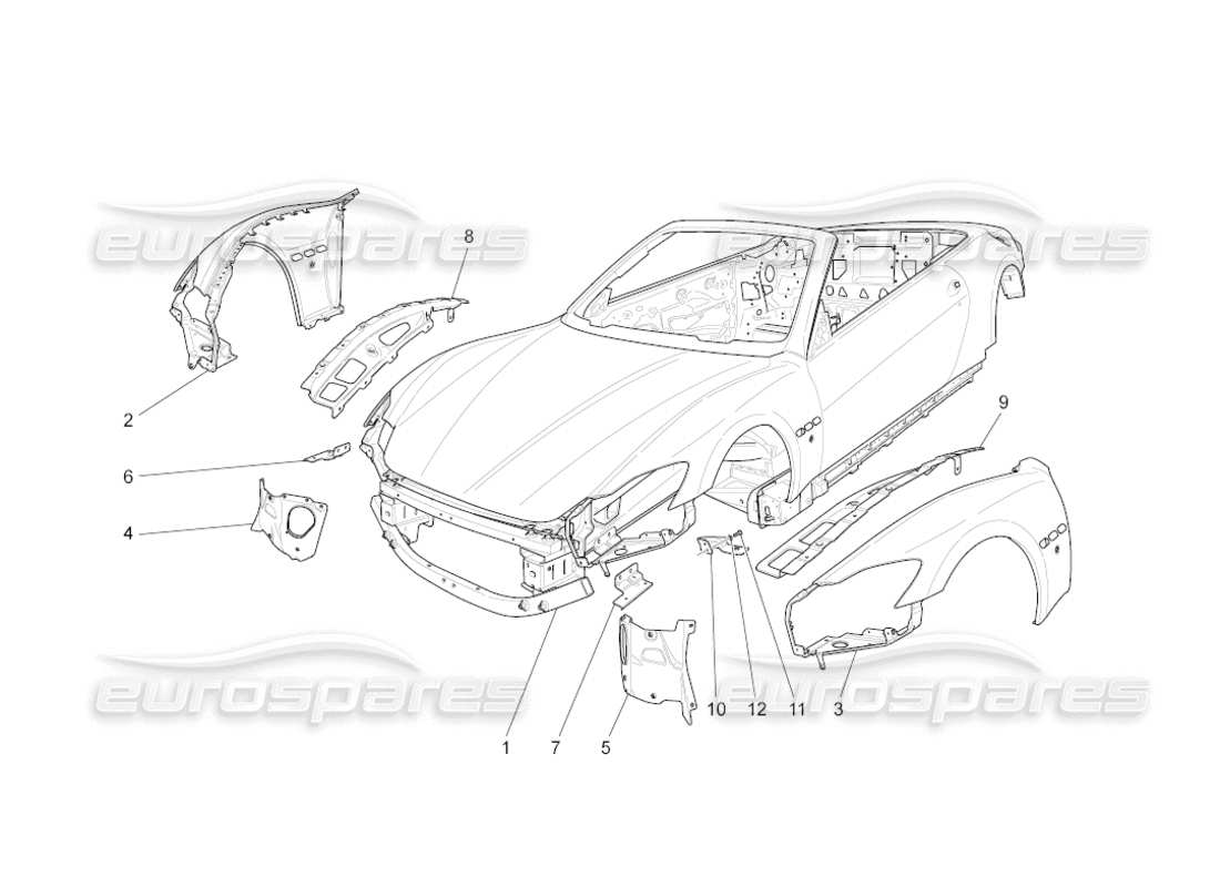 maserati grancabrio (2011) 4.7 bodywork and front outer trim panels parts diagram