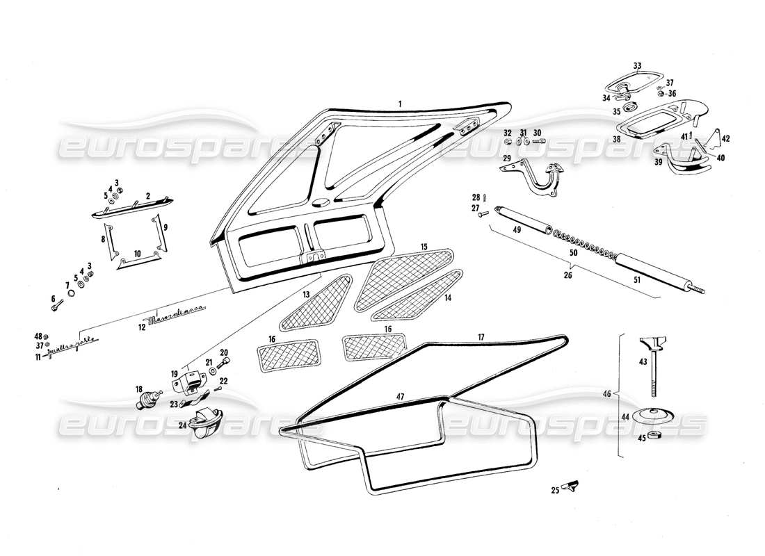 maserati qtp.v8 4.7 (s1 & s2) 1967 luggage compartment parts diagram