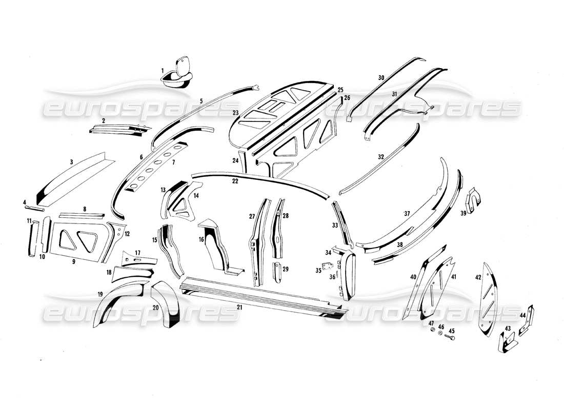 maserati qtp.v8 4.7 (s1 & s2) 1967 interior panels parts diagram