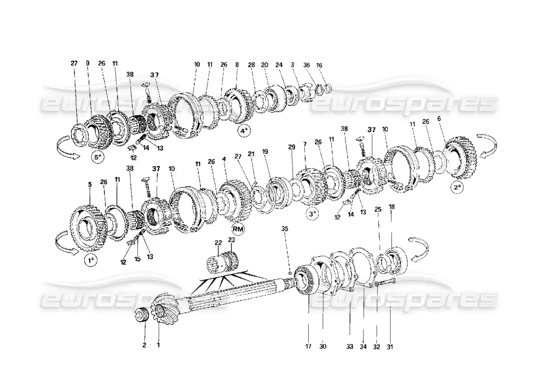 ferrari f40 lay shaft gears parts diagram