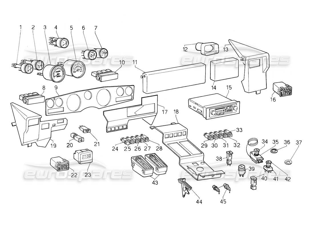 lamborghini countach 5000 qv (1985) instruments (valid for qv variation - january 1987) parts diagram