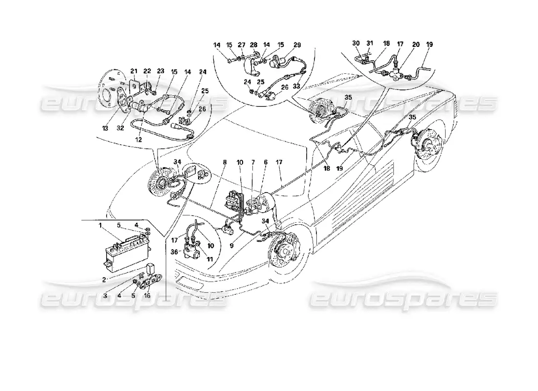 ferrari 512 tr braking system -valid for cars with abs- parts diagram