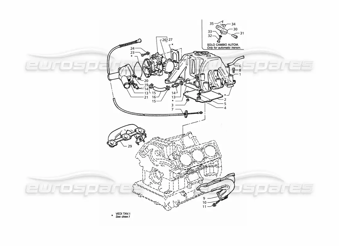 maserati qtp. 3.2 v8 (1999) intake and exhaust manifold throttle valve body parts diagram