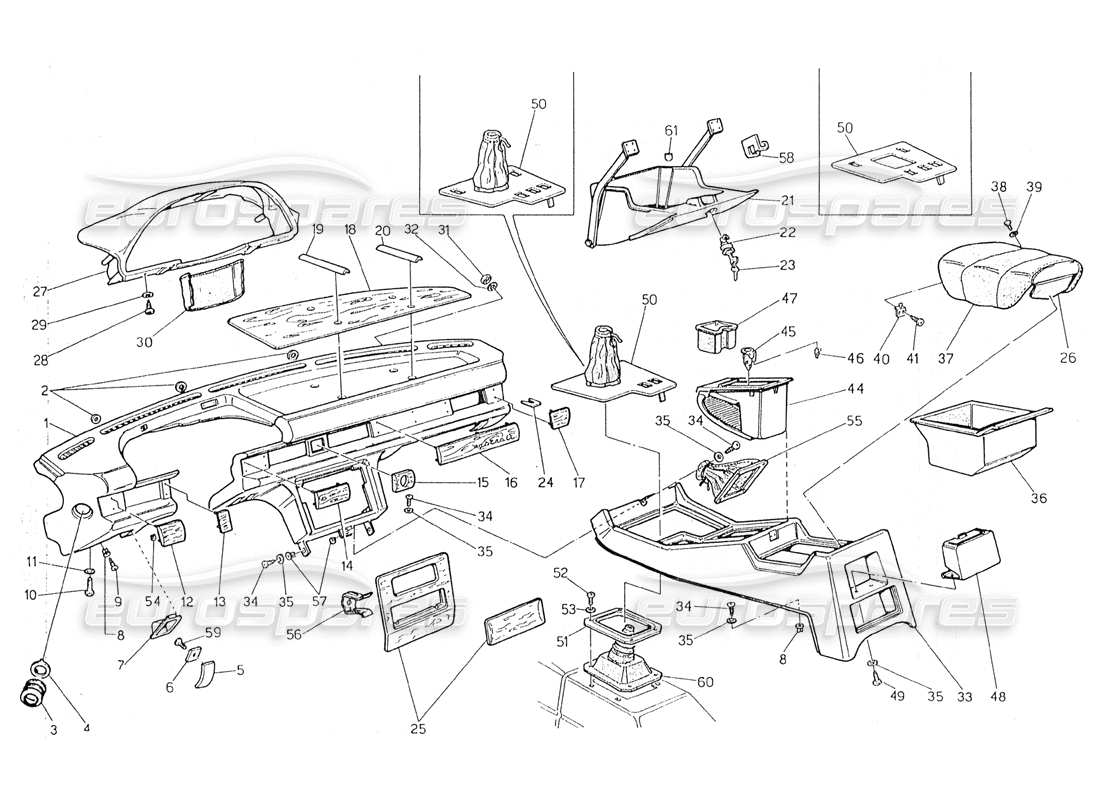 maserati 228 instrument panel and console (lh steering) part diagram