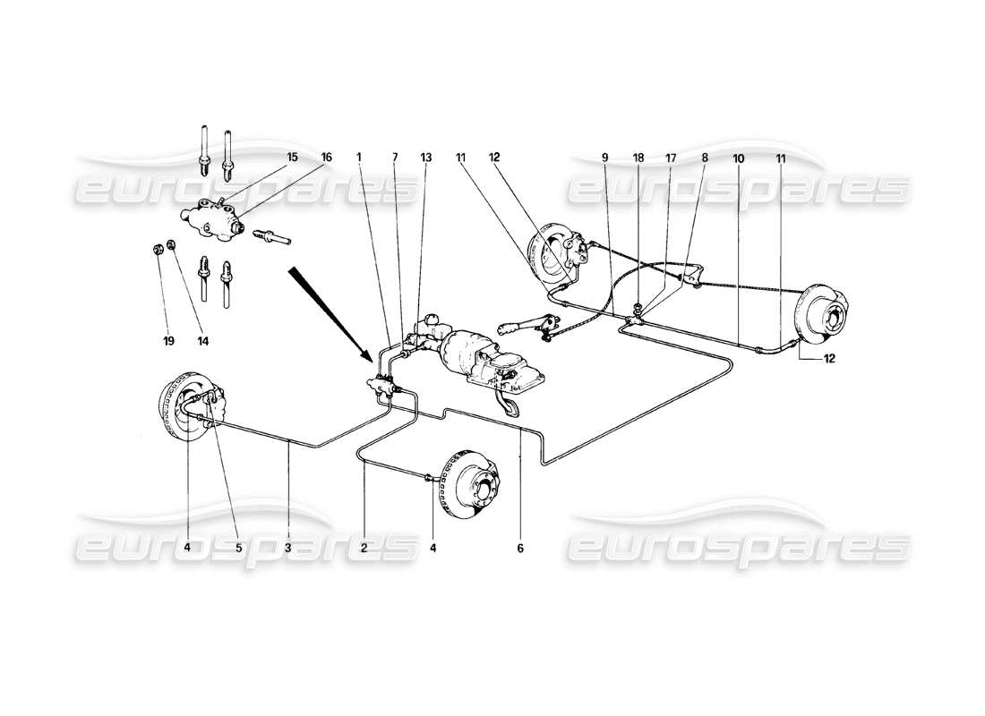 ferrari 308 (1981) gtbi/gtsi brake system part diagram