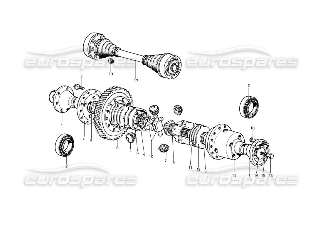 ferrari 246 dino (1975) differential & axle shafts parts diagram
