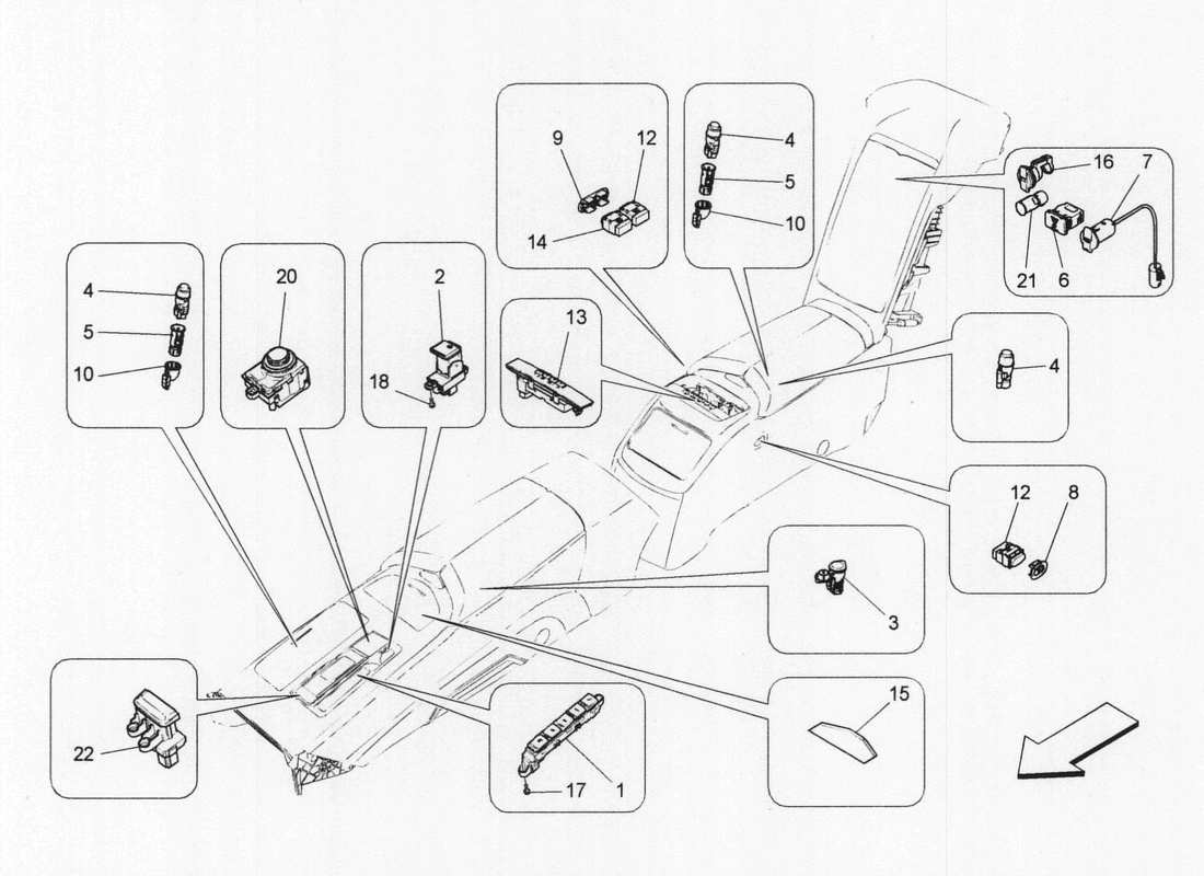 maserati qtp. v6 3.0 bt 410bhp 2wd 2017 centre console devices parts diagram