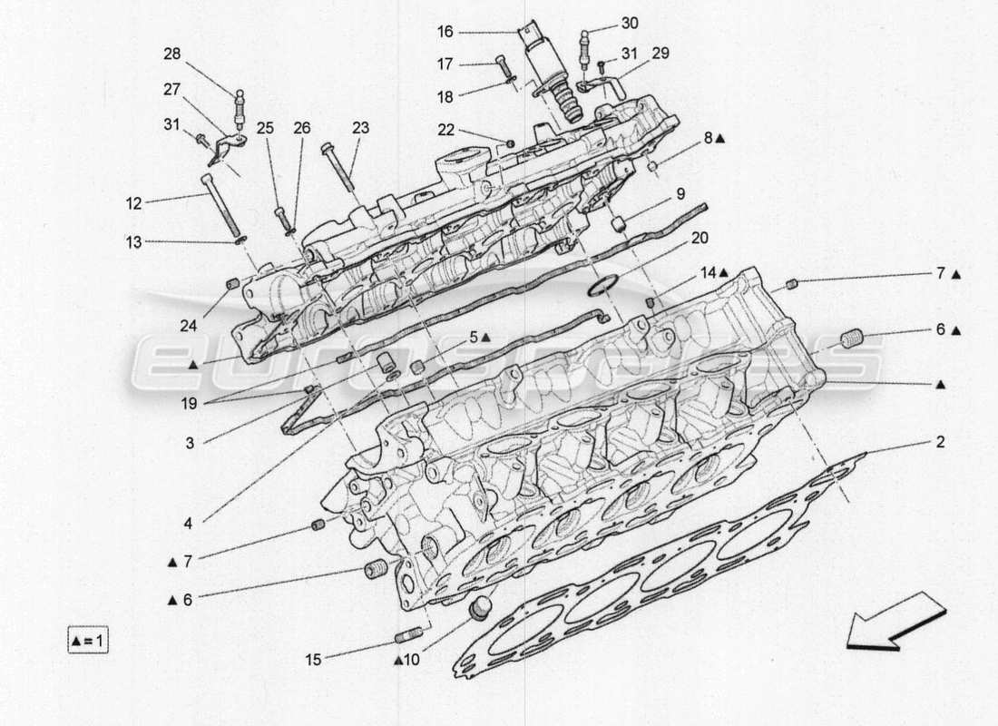 maserati qtp. v8 3.8 530bhp 2014 auto rh cylinder head parts diagram