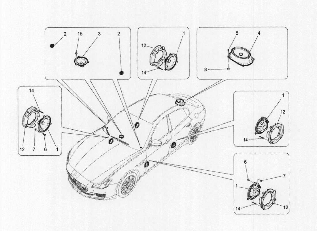 maserati qtp. v6 3.0 bt 410bhp 2wd 2017 sound diffusion system parts diagram